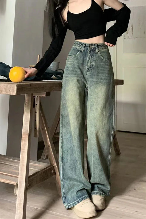 Vintage Wide Leg Jeans for Women - Stylish Casual Trousers Perfect for Spring Streetwear, Loose Fit High Waist Denim Pants Ideal for Effortless Wide Leg Jeans Outfit Inspirations