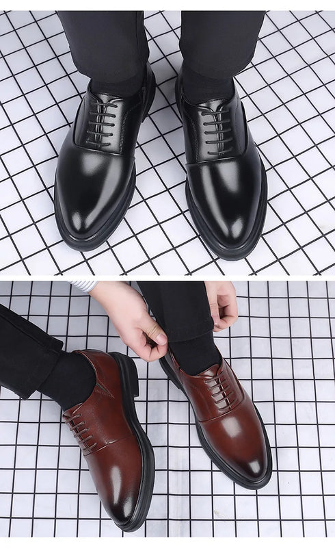 Elegant Men's Dress Shoes - Classic Formal Oxfords for Business, Office, and Wedding Occasions - Stylish Lace-up Casual Leather Footwear with Pointed Toe Design
