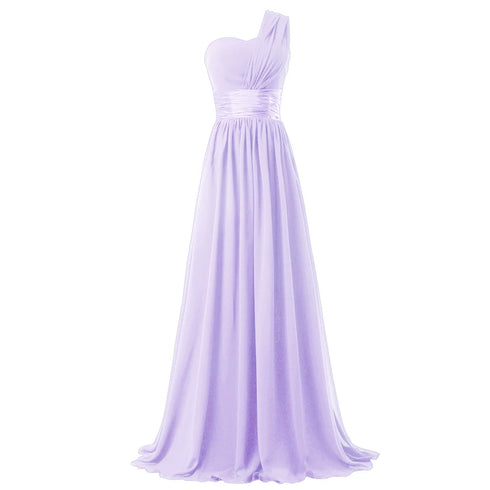 Bridesmaid Dress A Line Chiffon One Shoulder Pleated Back Lace Up Floor Length Wedding Dress