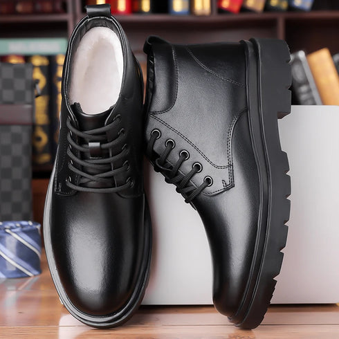 Handmade Mens Ankle Boots Casual Leather Shoes for Winter Outdoor Use