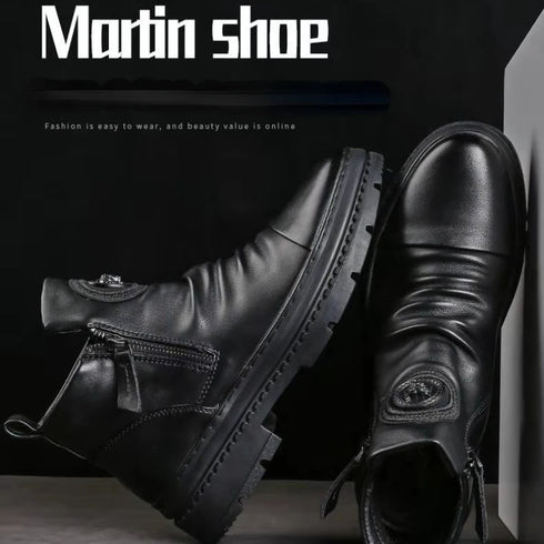 Luxury British Style Ankle Boots for Men - Retro Leather Motorcycle Zipper Design