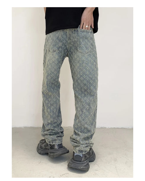 Black Men's Designer Jeans Straight Leg Baggy Denim Trousers