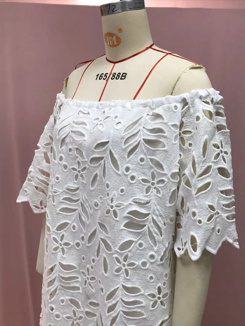 Summer Chic Off Shoulder Loose Dress Cute Sweet Style Girls Flower Lace Retro Vintage Cotton Blends Midi Dress