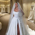 Elegant A-Line Wedding Dresses Strapless Side Slit Bridal Gown with Appliques for Evening and Prom