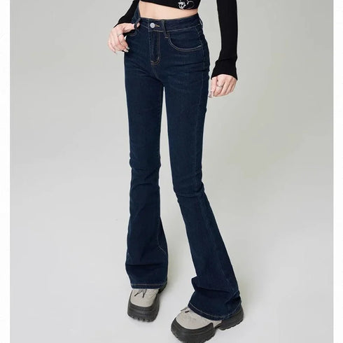 Korean Style Women's Grunge Flare Jeans - Y2K Bell Bottom Trousers for All Seasons, Perfect for Fashionable Streetwear and Fall Outfit Inspiration
