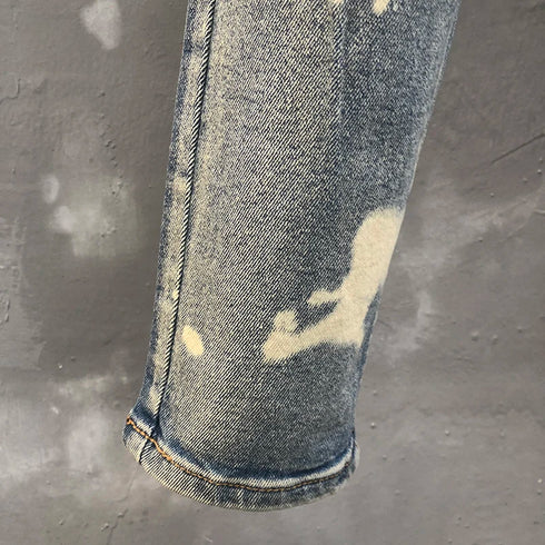 Stylish Ripped Patchwork Jeans for Men – Trendy Streetwear Motorcycle Pants with Elastic Comfort and Medium Wash Style