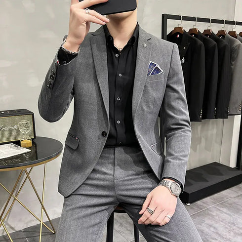 Men's Two-Piece Wedding Suit Business Casual Ensemble with Trousers