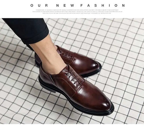 Men's Casual Business Formal Oxford Shoes - Low Top Pointed Toe Leather Wedding and Office Shoes for Spring and Autumn