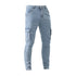 Men's Fashion Elastic Slim Fit Cargo Denim Pants Multi Pockets Casual Skinny Trousers