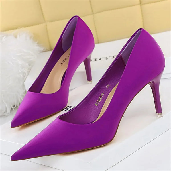 Women High Heels Scarpins Silk Satin Pumps for Weddings