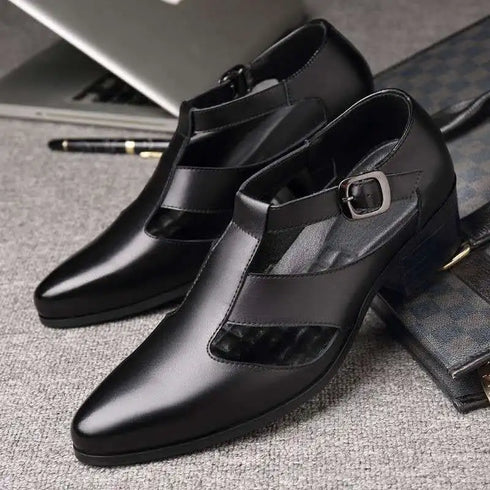 Men's Leather Business Shoes Slip-On Pointed Toe Loafers for Weddings and Daily Wear