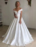 Satin Off The Shoulder Wedding Dress Simple A-Line Bridal Gown