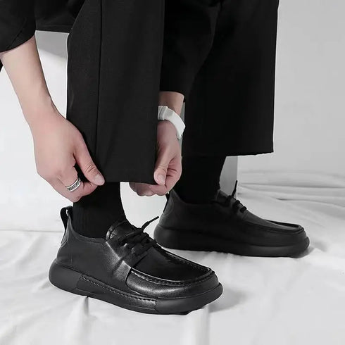 Versatile Thick Soled Casual Business Men's Shoes - Genuine Leather Spring and Autumn Footwear for Stylish Comfort