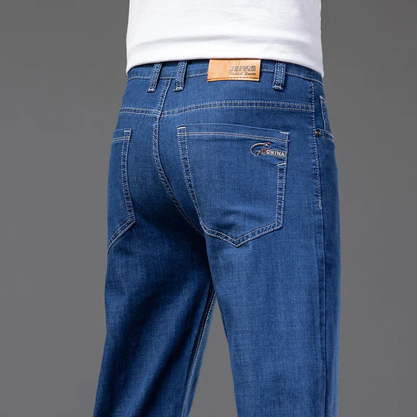 Plus Size 44 46 Men's Thin Jeans Summer Straight Denim Pants Casual Trousers