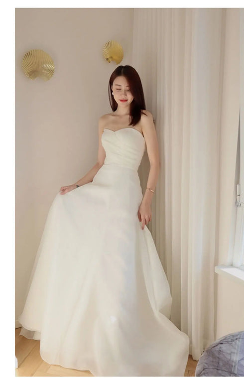 Customized Sexy Strapless Wedding Dress A-line Lace Up Elegance