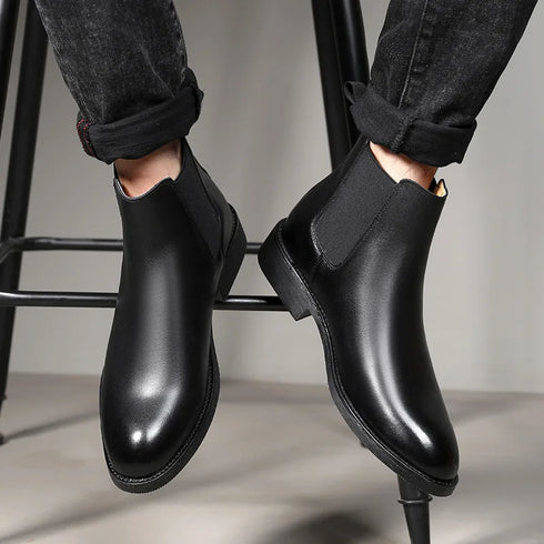 Classic Men's Retro Leather Chelsea Ankle Boots - Fashionable Short High-Top Shoes