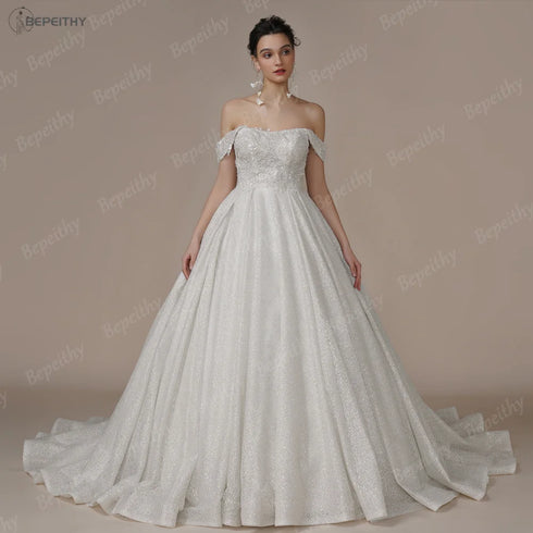 BEPEITHY Customized Luxury Strapless A Line Glitter Wedding Dresses