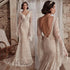 Boho Mermaid Wedding Dress Long Sleeve Lace Illusion V Neck Backless Bridal Gown