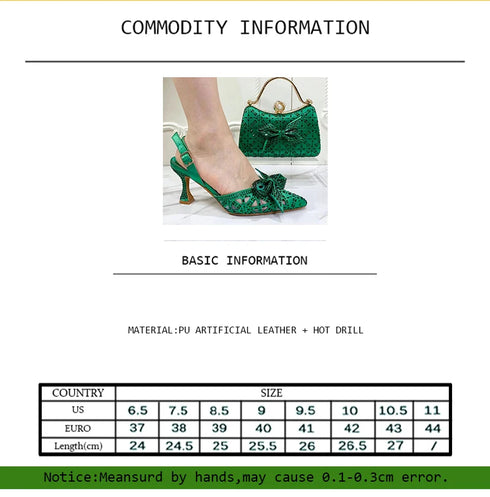 Italian Design Luxury Women's Shoes Bag Set with Diamonds