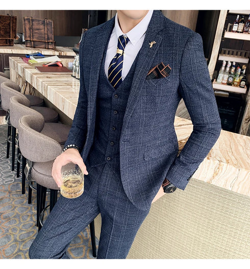 Stylish Business Casual Three-Piece Suit for Men with Vest and Trousers