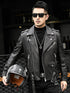 Men's Slim Fit Motorcycle Bomber Leather Jacket with Turn Down Collar and Zipper Pockets for Autumn and Winter Styling