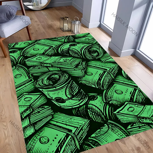 Dollar Theme Carpet Rug for Living Rooms Bedrooms and Office Areas Durable Machine Washable Mat Holiday Gift