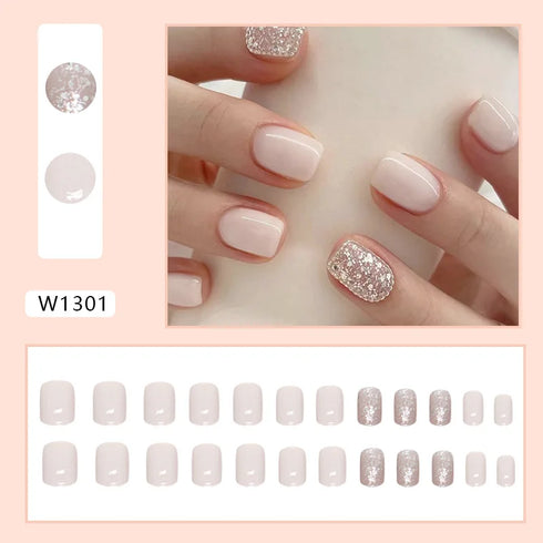 Glitter Flower Wave French Press-On Nails - 24pcs Short Square Acrylic False Nails for Stunning Manicures, Perfect for Fall Season Nails