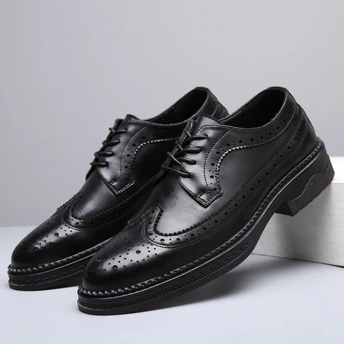 Elegant Men's Formal Dress Brogue Shoes - Slip-On British Gentleman Oxfords for Weddings and Special Occasions