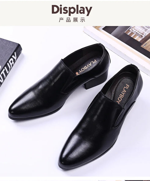 Men's Leather Business Shoes Slip-On Pointed Toe Loafers for Weddings and Daily Wear