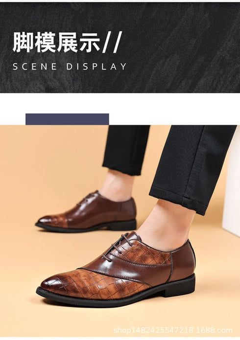 Luxury Handmade Crocodile Skin Derby Shoes for Men - Pointed Toe Lace-up Formal Business Footwear for Office & Career
