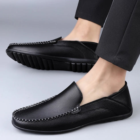 Luxury Genuine Leather Men's Casual Slip-On Loafers, Italian Moccasins, Breathable and Comfortable Boat Shoes in Plus Sizes 46 and 47