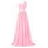 Bridesmaid Dress A Line Chiffon One Shoulder Pleated Back Lace Up Floor Length Wedding Dress
