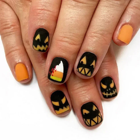 24pcs Halloween-Themed Short Square Press-On Nails with Fun Ghost, Bat, and Spider Web Designs - Perfect Fake Nail Set for Women and Girls