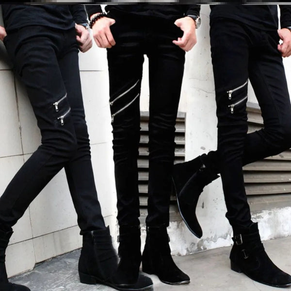 Casual Zipper Designer Men's Jeans Denim Pants Slim Pencil Trousers