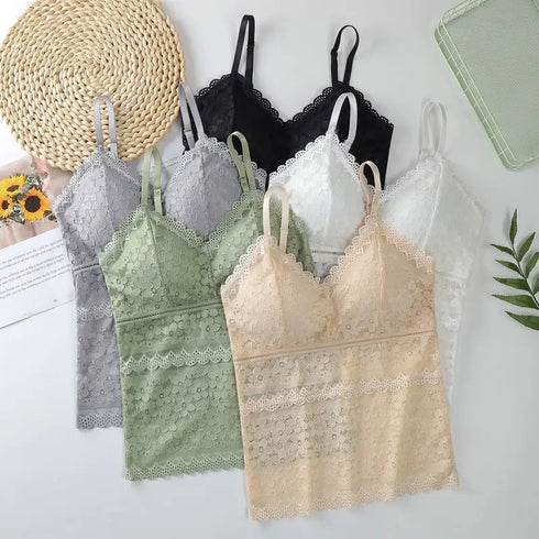 Luxe Lace Wireless Bralette for Women - Elegant Backless Camisole Crop Top Underwear with Floral Hollow Out Design, Perfect for Summer and Going Out