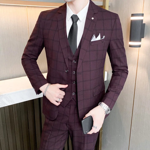 Men's Business Casual Suit Set Blazer Vest Pants Fashionable Slim Fit for Weddings and Work