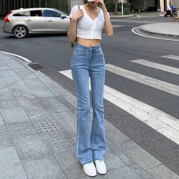 Flare Jeans for Women - Stylish High Waist Elastic Denim Trousers Perfect for Fall Outfits, Office Looks, and Y2K Fashion Trends