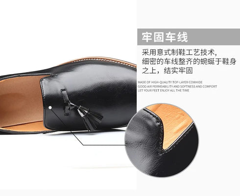 Elegant Pointed Toe Leather Oxfords for Men - Formal Office, Wedding, and Party Dress Shoes Featuring Comfortable Slip-On Design and Durable Rubber Outsole