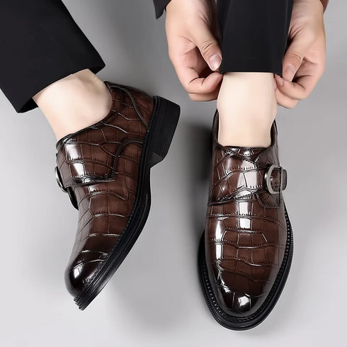 Formal Men's Loafers Handmade Leather Casual Footwear Driving Shoes with Metal Buckle