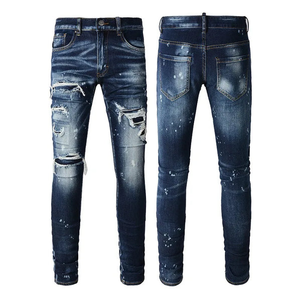 Distressed Hole Jeans for Men Vintage Pencil Pants Streetwear