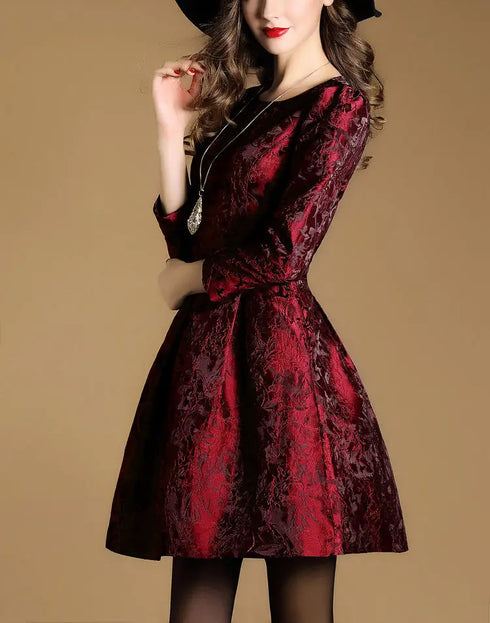 Autumn Long Sleeve Jacquard Dress Casual Party A-line Style