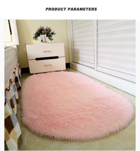 Oval Plush Rugs for Bedroom and Living Room Decor Non Slip Furry Carpet Hand Washable