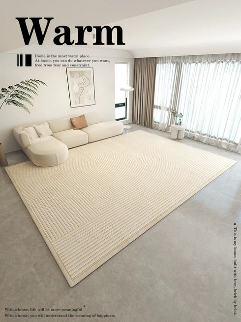 Minimalist Beige Art Stripe Carpet Soft Large Area Rug for Bedroom and Living Room Decor
