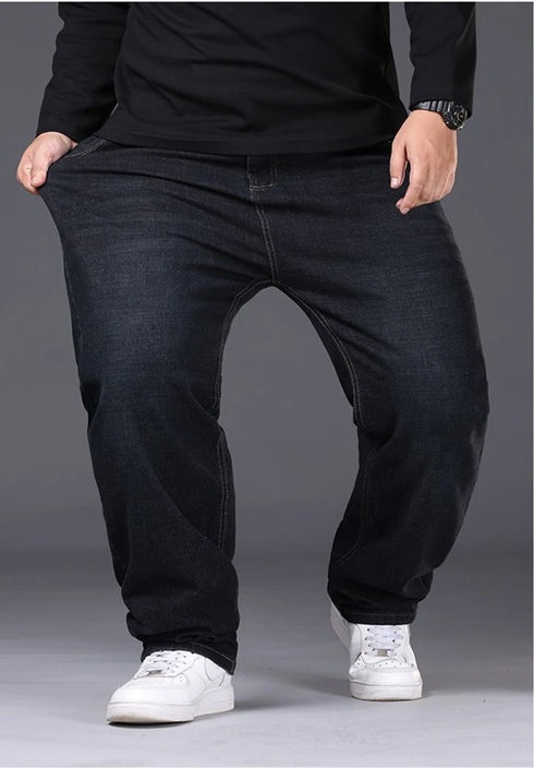 Plus Size Mens Jeans Loose Denim Straight Leg Stretch Casual Trousers