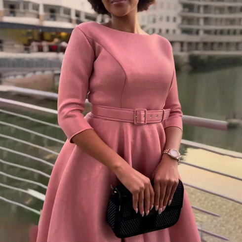 Elegant Women Party Dresses A Line with Waist Belt for Classy Office and Wedding Guests