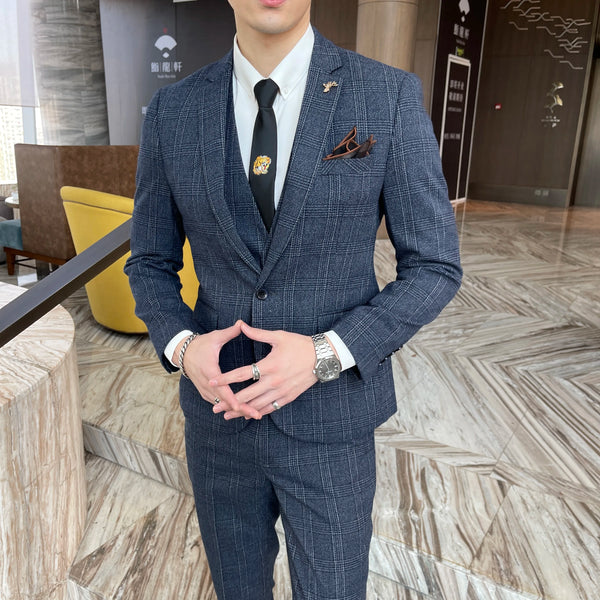 Men's Three-Piece Suit Set for Casual Business and Weddings