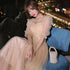 A-Line Illusion Bridesmaid Dress With Elegant Details And Subtle Sequins, Half Sleeves, Tulle, And Ankle Length
