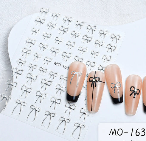 5D Embossed Nail Art Stickers - Semi-Transparent White Bowknots Adhesive Sliders for Creative Manicure Decorations and Nail Art Accessories