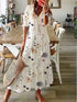 Floral Print Casual Dress for Women V Neck Half Sleeves Bohemian Holiday Beach Style