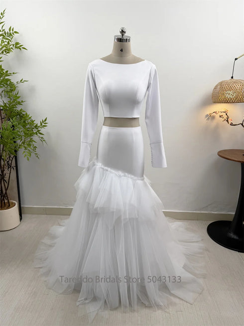 Customized Two-Piece Bohemian Jersey Wedding Dress Casual Bridal Dress